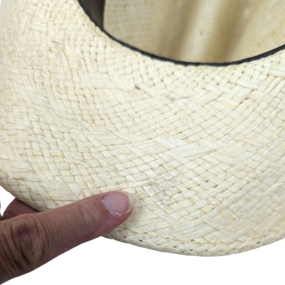 Biltmore Western Cowboy Hat Straw Feather Leather Band 7 1/8 57 cm Ivory Brown - Picture 8 of 13